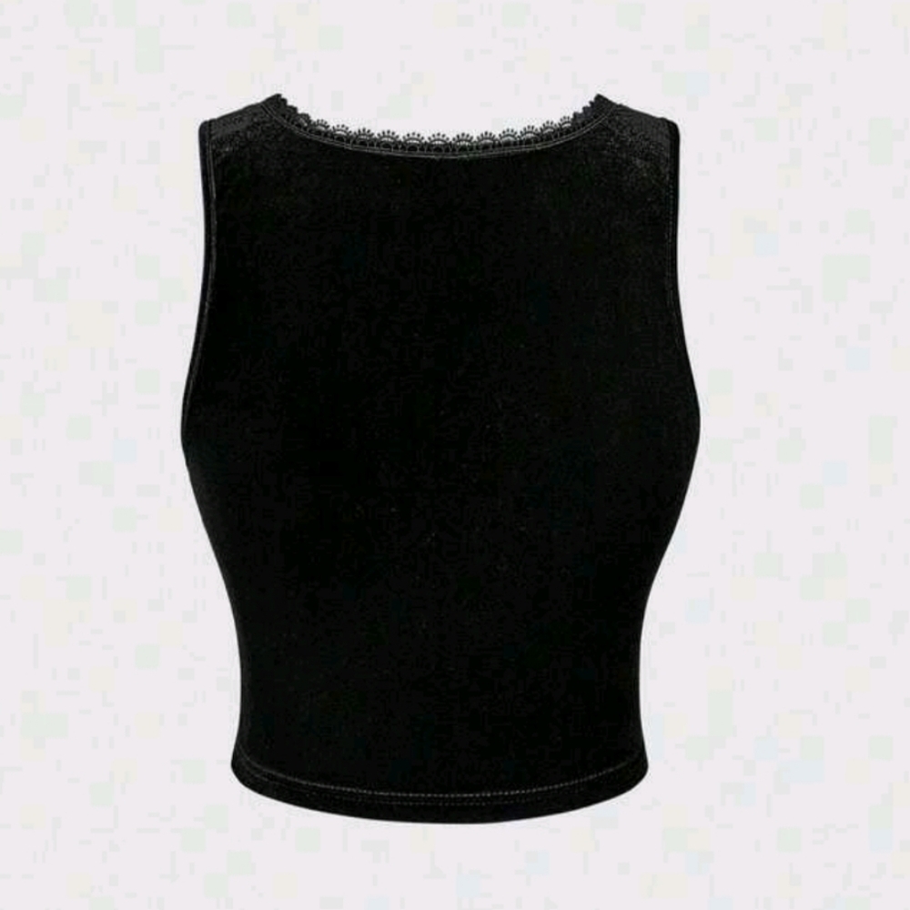 NEW Black Velvet Embroidered Lace-Up Crop Tank with Celestial Motif - Picture 3 of 5
